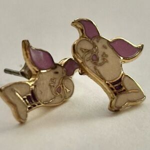 💗💗💗Piglet Character Stud Earrings in Pink and Gold plated signed